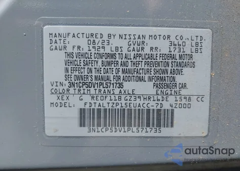 2023 Nissan Kicks Sr Xtronic Cvt из США, поврежденный, VIN 3N1CP5DV1PL571735